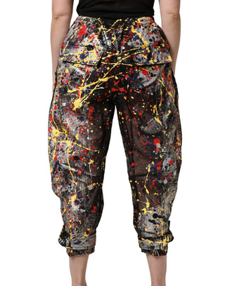 Black ColorSplash Effect Cargo Cropped Pants