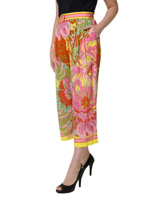 Multicolor FloralPrint Cropped Trouser Pants