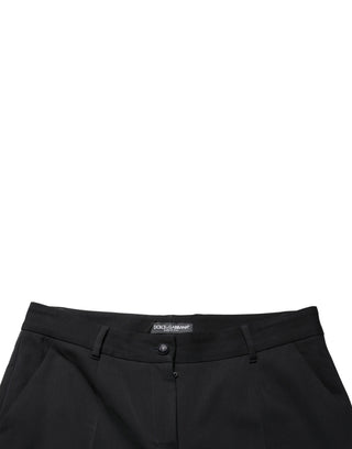 Schwarze High-Waist-Hose aus Wolle, verkürzt, konisch zulaufend