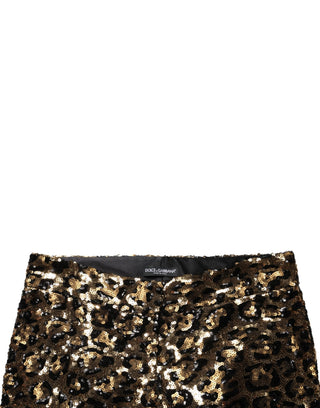 Goldfarbene Leoparden-Paillettenhose, gerade geschnitten