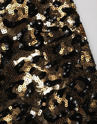 Goldfarbene Leoparden-Paillettenhose, gerade geschnitten