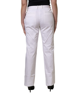 White Mid Waist Straight Chino Women Trouser Pants