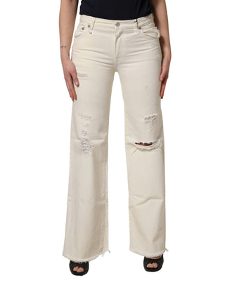 Jeans de mezclilla desgastados de talle medio y corte bootcut