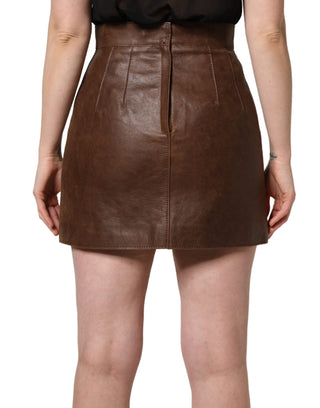 Brauner Leder-Bodycon-Minirock mit hoher Taille