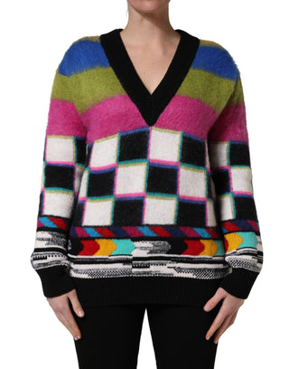 Suéter multicolor de rayas con cuello en V