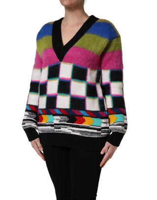 Suéter multicolor de rayas con cuello en V
