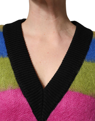 Suéter multicolor de rayas con cuello en V