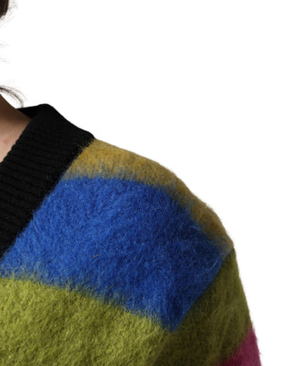 Suéter multicolor de rayas con cuello en V