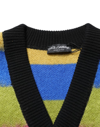 Suéter multicolor de rayas con cuello en V