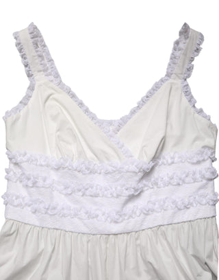 Weißes ärmelloses Maxikleid aus Baumwolle mit Spitze