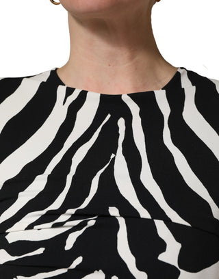 Schwarz-weißes Zebra-Cady-Kleid in Wadenlänge