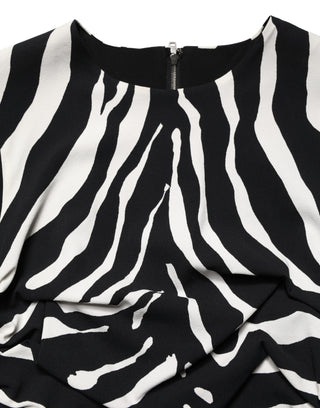 Schwarz-weißes Zebra-Cady-Kleid in Wadenlänge