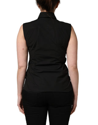Schwarze ärmellose Bluse mit Kragen aus Baumwolle