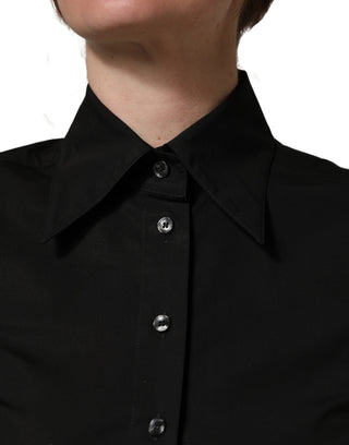 Schwarze ärmellose Bluse mit Kragen aus Baumwolle