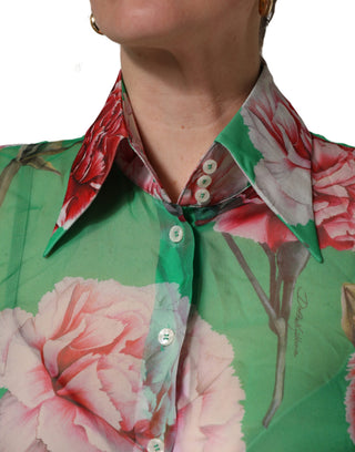 Grüne Nelken-Seidenbluse mit Kragen