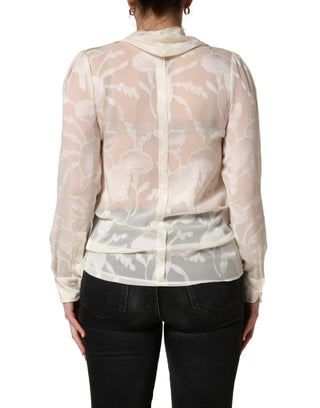 Bluse aus halbtransparenter Seide mit Blumenmuster in Off-White