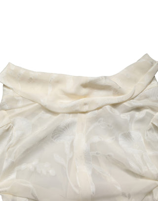 Bluse aus halbtransparenter Seide mit Blumenmuster in Off-White