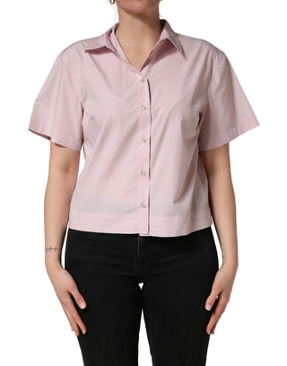 Hellrosa Baumwollbluse mit Kragen und Knöpfen
