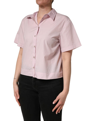 Hellrosa Baumwollbluse mit Kragen und Knöpfen