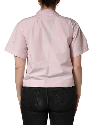 Hellrosa Baumwollbluse mit Kragen und Knöpfen