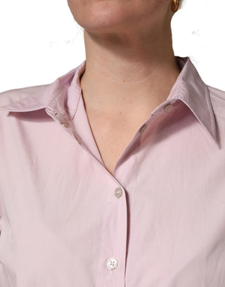 Hellrosa Baumwollbluse mit Kragen und Knöpfen