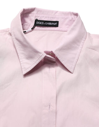 Hellrosa Baumwollbluse mit Kragen und Knöpfen