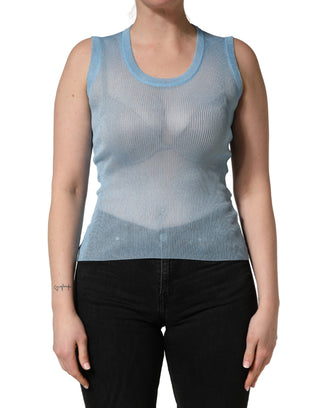 Blaues halbtransparentes geripptes ärmelloses Tanktop