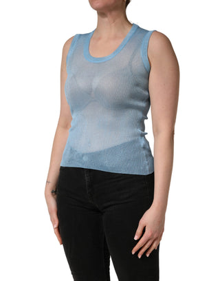 Blaues halbtransparentes geripptes ärmelloses Tanktop