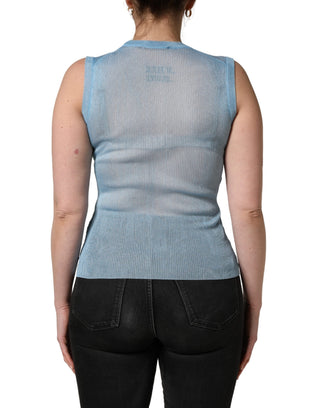 Blaues halbtransparentes geripptes ärmelloses Tanktop