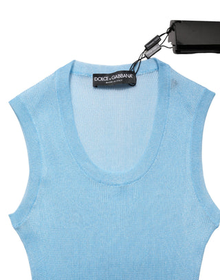 Blaues halbtransparentes geripptes ärmelloses Tanktop
