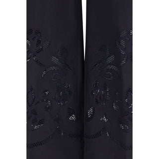 Blue Cotton Casual Pants