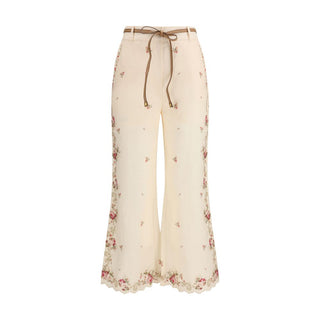 Pantalones acampanados de algodón beige