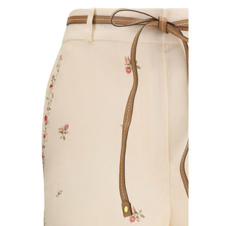 Pantalones acampanados de algodón beige