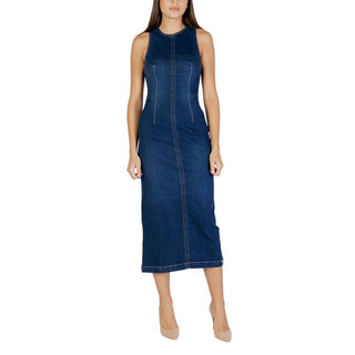 Langes Baumwollkleid in Blau