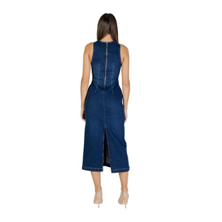 Langes Baumwollkleid in Blau