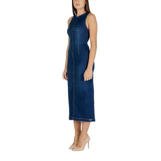 Langes Baumwollkleid in Blau