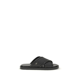 Sandalias planas de cuero de becerro Bos Taurus negras