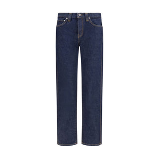 Blue Cotton Straight-Leg Jeans