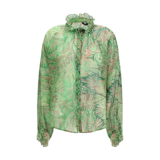 Camisa de seda bicolor con estampado