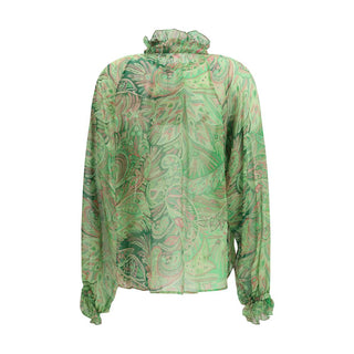 Camisa de seda bicolor con estampado