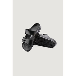 Schwarze flache Sandalen aus Polyester