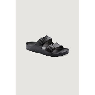 Schwarze flache Sandalen aus Polyester