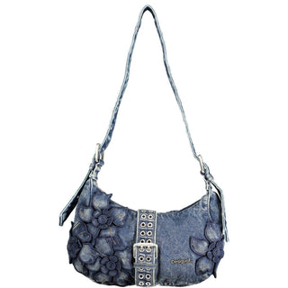 Bolso de hombro para mujer de algodón azul