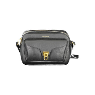 Bolso de hombro de cuero negro para mujer