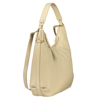 Bolso de mano de cuero beige para mujer