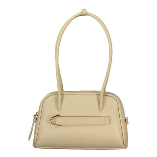 Bolso de mano de cuero beige para mujer