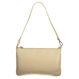 Bolso de mano de cuero beige para mujer