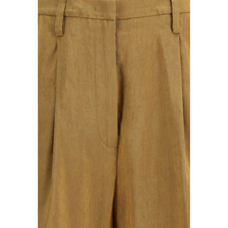 Beige Leinen-Bermudashorts