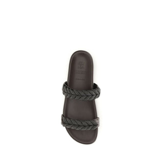 Brown Calf Leather Bos Taurus Flat Sandals
