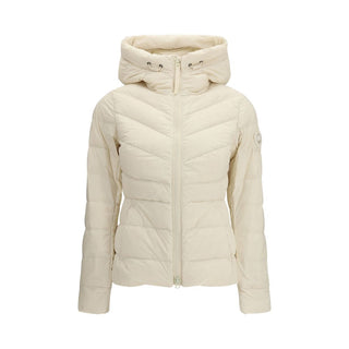 Beige Nylon-Jacke in voller Länge